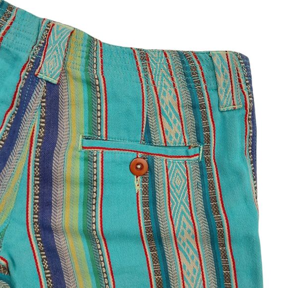 Dylan Shorts Womens 2 Green Cuffed Stripes Cotton Hippie Bohemian Travel Casual - Picture 5 of 9